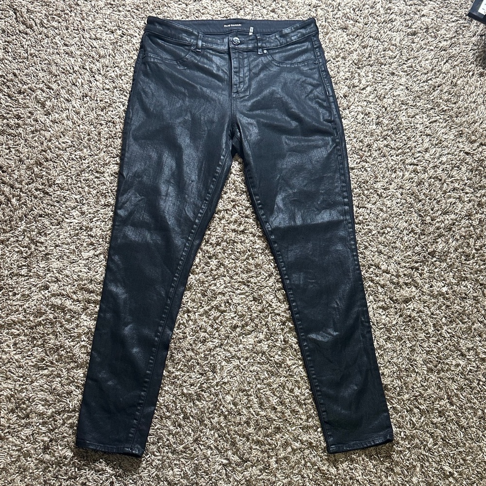 Elie Tahari Azella Black Coated low-rise Skinny Leg Jeans Size 10